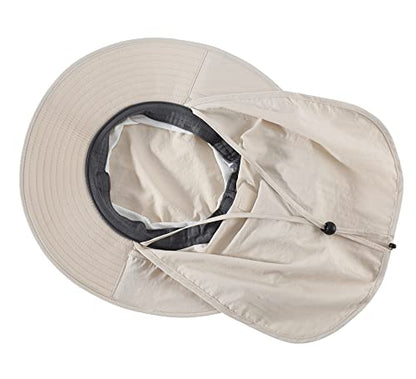 Home Prefer Outdoor UPF50+ Mesh Sun Hat Wide Brim Fishing Hat with Neck Flap Sun Hat for Men Women - color: Beige