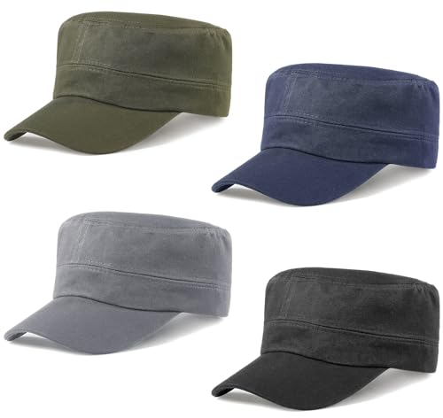 Glamorstar Unisex Cadet Army Hats 4 Pieces Military Flat Top Newsboy Cap - color: Black+grey+navy+amry Green