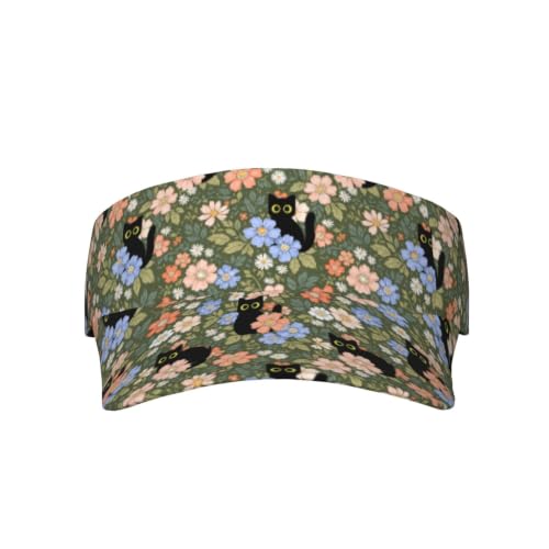 Unisex Adjustable Sports Sun Visor - color: Floral Black Cat