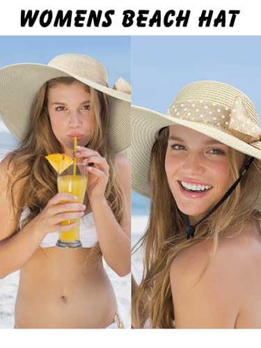 Sun Beach Straw Hats for Women, Summer Wide Brim Hat - color: Beige, size: Large