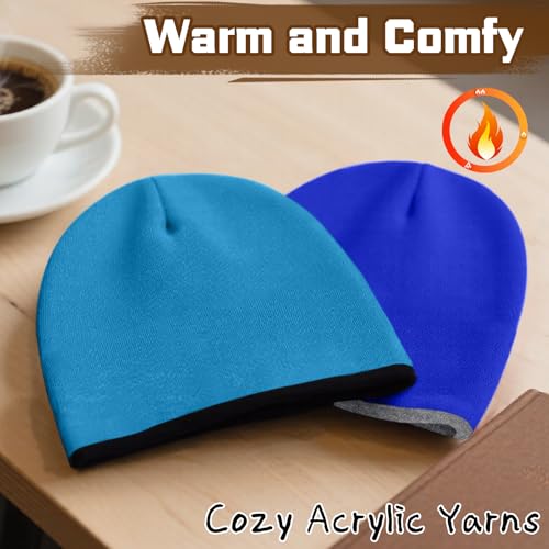 ZOORON Reversible Skull Caps for Men Women Reversible Beanie with -Double Side Warm Winter Fisherman Beanie - color: A-2pack-black/Seablue+grey/Royalblue