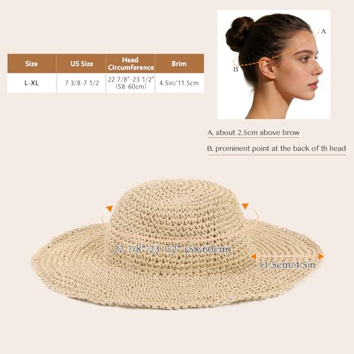 Oweisong Sun Hats for Women Wide Brim Floppy Beach Hats Packable Boho Crochet Straw Hat for Summer Vacation Travel - color: Begie
