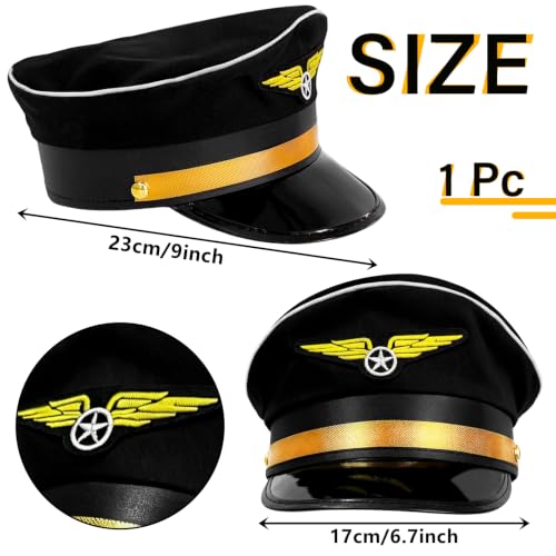 Adjustable Pilot Hat,Black Pilot Costume Accessories for Adults,1 Pack