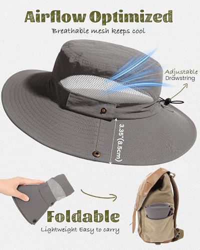Camptrace Wide Brim Sun Hats for Men Hiking Fishing Outdoor Bucket Hat - color: Dark Grey