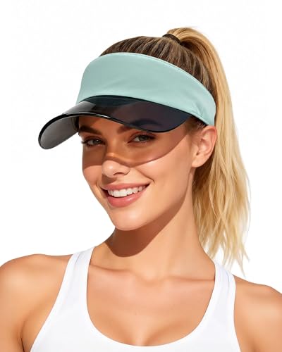 Transparent Sun Visor Hat for Women Men - UPF 50+ Clear Brim Adjustable Drawstring for Golf Tennis Pickleball - color: Mint Green