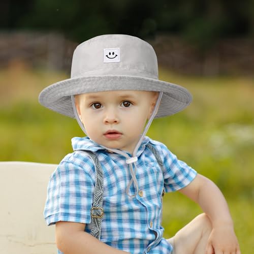 Baby Toddler Sun Hat,Kids Summer UPF 50+ Foldable Beach Bucket Hat for Boys Girls Children - color: Grey & Army Green 2pcs, size: 2-4T