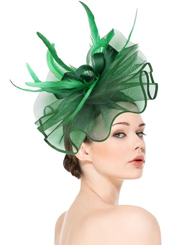 dressfan Womens Fascinator Hat Headpiece Vintage 20s 50s Accessories Headband for Derby/Wedding/Cocktail/Wedding/Tea Party - color: Dark Green