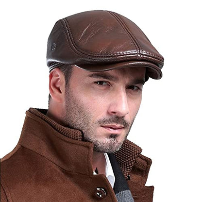 Berets Men's Outdoor Leather hat Winter Male Warm Ear Protection Cap 100% Genuine Leather hat Leisure…