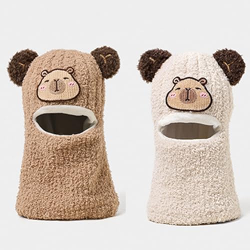 Baby Boys Knit Hat Winter Toddler Girls Balaclava Cute Animals Ear Hat Soft Fleece Lining Cap 6M-24M - color: Khaki