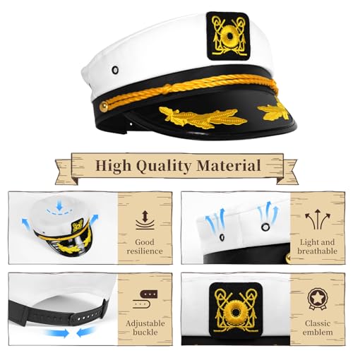 dodowin Captain Sailor Hat Set for Women Men, Yacht Rock Party Costume 4pcs - style: B-embroidered Captain Hat Set