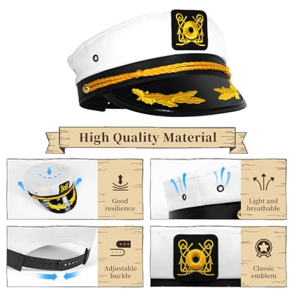 dodowin Captain Sailor Hat Set for Women Men, Yacht Rock Party Costume 4pcs - style: B-embroidered Captain Hat Set