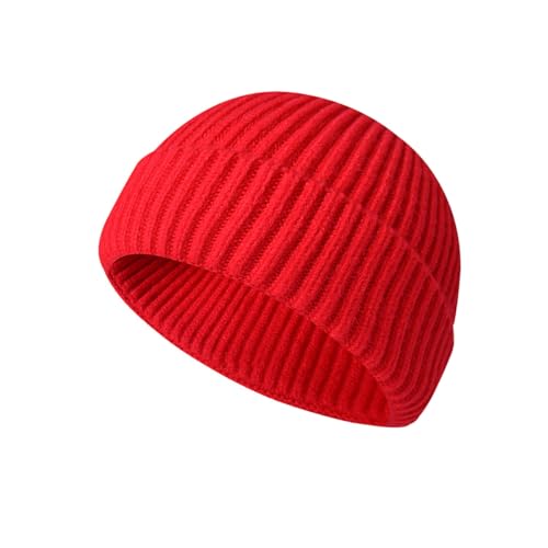 Fisherman Beanie for Men Knit Trawler Beanie Short Cuffed Watch Cap for Men Women - color: Red
