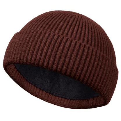 Short Fisherman Beanie for Men Women Wool Fleece Lined Winter Hat - color: 1pcs-dark Coffee