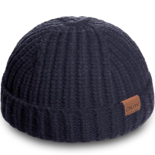 Fisherman Short Beanie Hats for Men, Knit Skull Cap Cuff Trawler Hat Mens Stylish Watch Cap Winter Warm Hat for Daily Wear - color: Navy