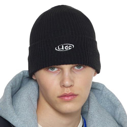 UNDERCONTROL Flexible Fit Logo Embroidery Unisex Fall Winter Thin Long Acryl Trawler Beanie Knit Slouchy Skull Ski Hat Korea - color: Flex Liquid Black