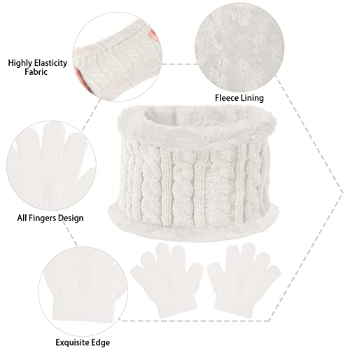 Kids Winter Beanie Hat Scarf Gloves Set,Toddlers Knit Winter Warm Double Pompom Cap Scarf Gloves for Girls Boys 1-5 Years Old - color: White