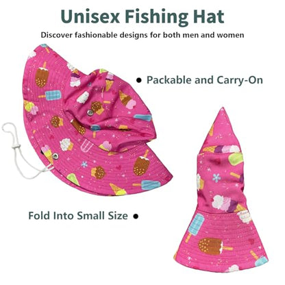 Funny Sun Hat for Men Women Wide Brim Bucket Hat Hiking Boonie Hat Summer Beach Fishing Caps - color: Ice Cream