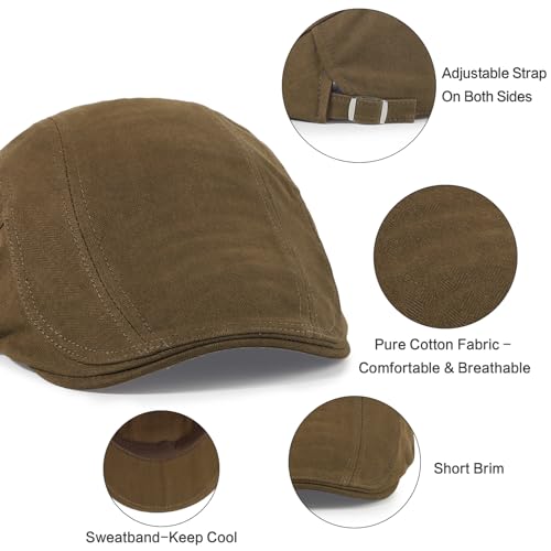 3Pcs Cotton Newsboy Hat for Men Cool Adjustable Flat Cap - color: Black+darkgrey+coffee