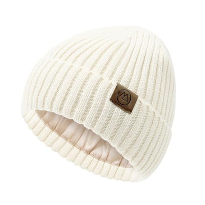 Durio Unisex Silk Lined Beanie Double Layered Winter Hats - color: White