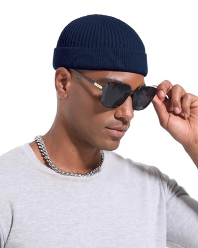 Short Beanie for Men Women, Wool Knit Cuff Winter Fisherman Hats - color: 1pcs-navy Blue