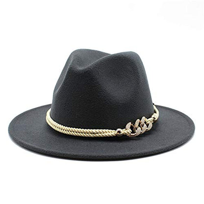 Lady Wide Brim Felt Fedora Panama Hat with Ring Belt - color: Dark Grey, size: Medium