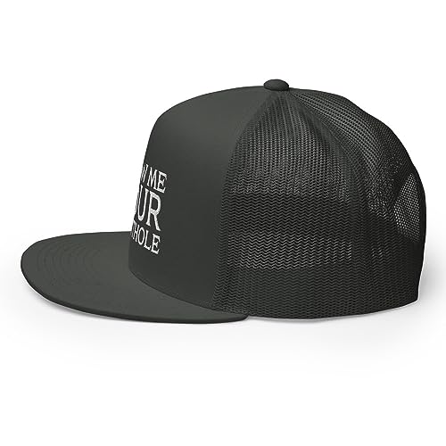 Show Me Your Butthole Premium Trucker Hat Flat Bill High Crown Adjustable Funny Cap - color: Charcoal