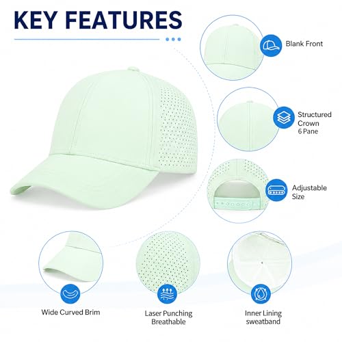 Quick Dry Baseball Cap Curved Brim Snapback Hat Mesh for Men Women - color: Lightgrey+aquagreen+lightblue