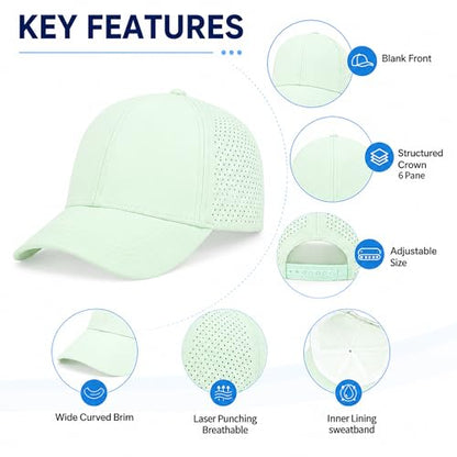 Quick Dry Baseball Cap Curved Brim Snapback Hat Mesh for Men Women - color: Lightgrey+aquagreen+lightblue