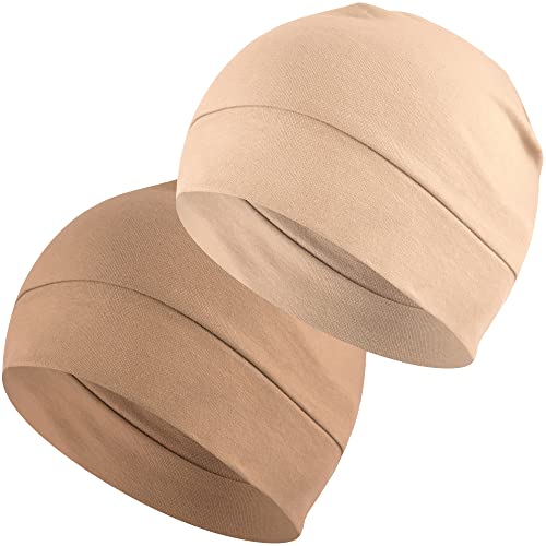 Headshion 100% Cotton Skull Caps Beanie Sleeping Hats for Men Women - color: Tan & Beige