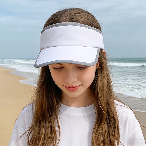 Kids Sun Visor Hats for Girls Boys Reflective Sports Hats Summer Beach Running Tennis Golf Caps Age 8-14 - color: Reflective Strip-white
