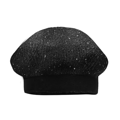 Women Lightweight Beret Floral Hollow Out Hat Breathable French Beret Beanie Hat Cap for Spring Summer - color: Black 6#