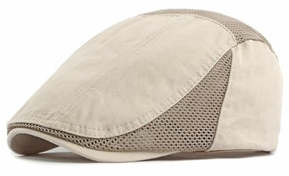 DIYDECAL Mens Cotton Mesh Newsboy Cap Flat Ivy Gatsby Hat Summer Driving Cabbie Cap - color: Beige
