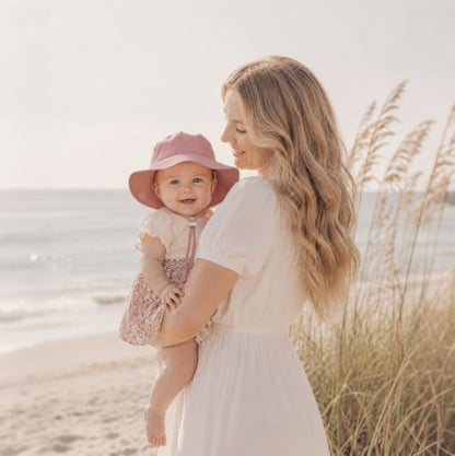 Baby Girl Sun Hat Infant Summer Beach Hat Toddler Bucket Hat UPF 50+ - color: Pink/Beige, size: 2-4T