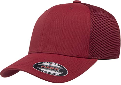 Flexfit Two-Tone Stretch Mesh Fitted Cap Hat - color: Maroon, size: Small-Medium, style: Ultrafibre Airmesh Fitted Trucker Hat