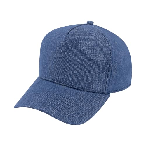 TOPTIE 5 Panel Trucker Hat Snapback Adjustable Cotton Sun Cap for Men - color: Denim Mid Blue