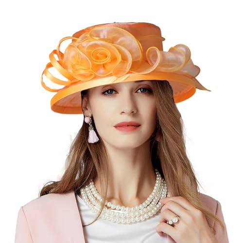 Floral Wedding Hat for Women's Tea Party Fascinators Kentucky Church Derby Hats - color: Orange
