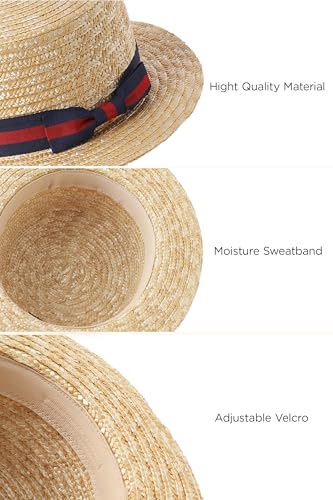 BABEYOND Men's Straw Boater Hat, 1920s Gatsby Summer Costume Accessory - color: Blue Red, size: Large-X-Large