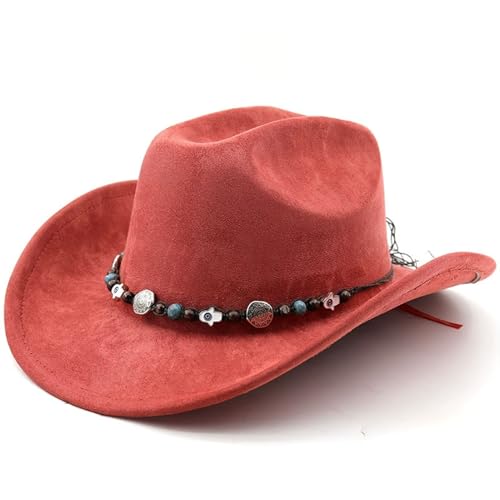 Lifup Western Cowboy Hat for Women Men Cowgirl Fedora Hat - color: Brick Red