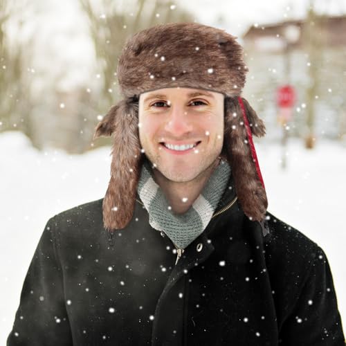 SATINIOR 1 Pcs Unisex Trapper Hat with Chin Strap Earflaps Hat - color: Red