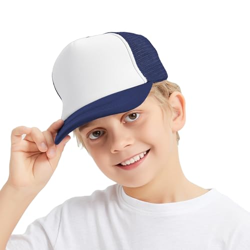 TOPTIE Kids Trucker Hat 5-Panel Foam Front Snapback Cap (Ages 3-7) - color: Navy/White