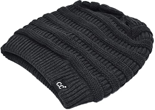 C.C Beanie Oversized Hat with Fuzzy Lining – Thick Knit Thermal Beanie for Cold Weather, Soft Warm Fleece Lined Cap - color: Charcoal Grey