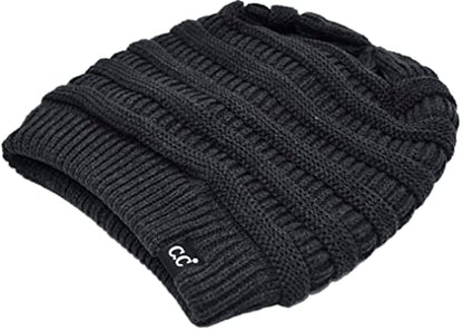 C.C Beanie Oversized Hat with Fuzzy Lining – Thick Knit Thermal Beanie for Cold Weather, Soft Warm Fleece Lined Cap - color: Charcoal Grey