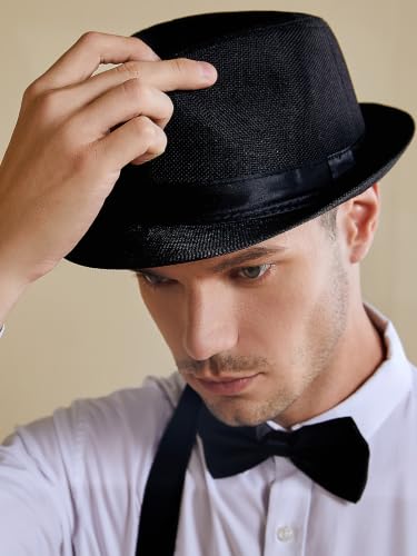 BABEYOND Men's 1920s Short Brim Trilby Fedora Hat - color: A-black