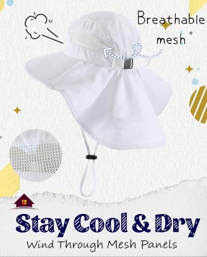 Home Prefer UPF50 Wide Brim Kids Sun Hat Neck Flap Boys Girls Sun Protection Hat for Beach Fishing - color: White, size: 2-4T