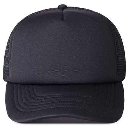 MIRMARU 5 Panels Blank Foam Front Two Tone Solid Trucker Mesh Back Baseball Cap with Adjustable Snapback Strap - color: Solid-navy
