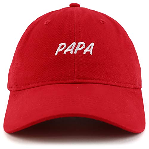 Trendy Apparel Shop Papa Embroidered Soft Crown 100% Brushed Cotton Cap - color: Red