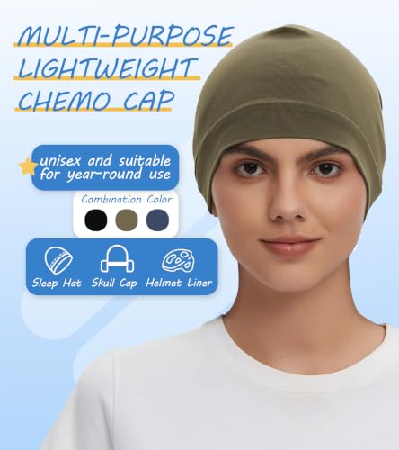 Cotton Skull Cap Sleep Cap Beanie Helmet Liner for Men Women - color: Set C-black,green,navy