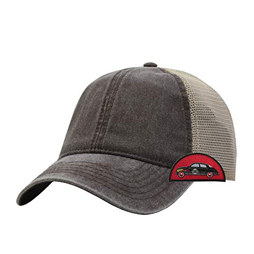 Vintage Washed Cotton Soft Mesh Adjustable Baseball Cap - color: Dk Brown/Dk Brown/Khaki 96r