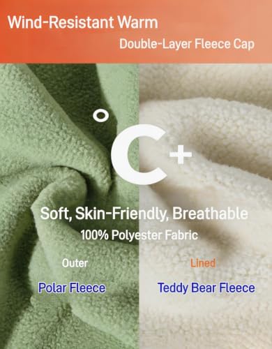 Mens Womens Warm Fleece Beanie Soft Winter Hat with Ear Flaps Windproof Ski Snow Cycling Skull Cap Helmet Liner - color: Sage Green