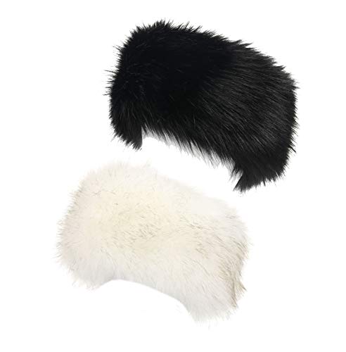 LA CARRIE Faux Fur Headband with Stretch Women's Winter Earwarmer Earmuff - color: Black & White